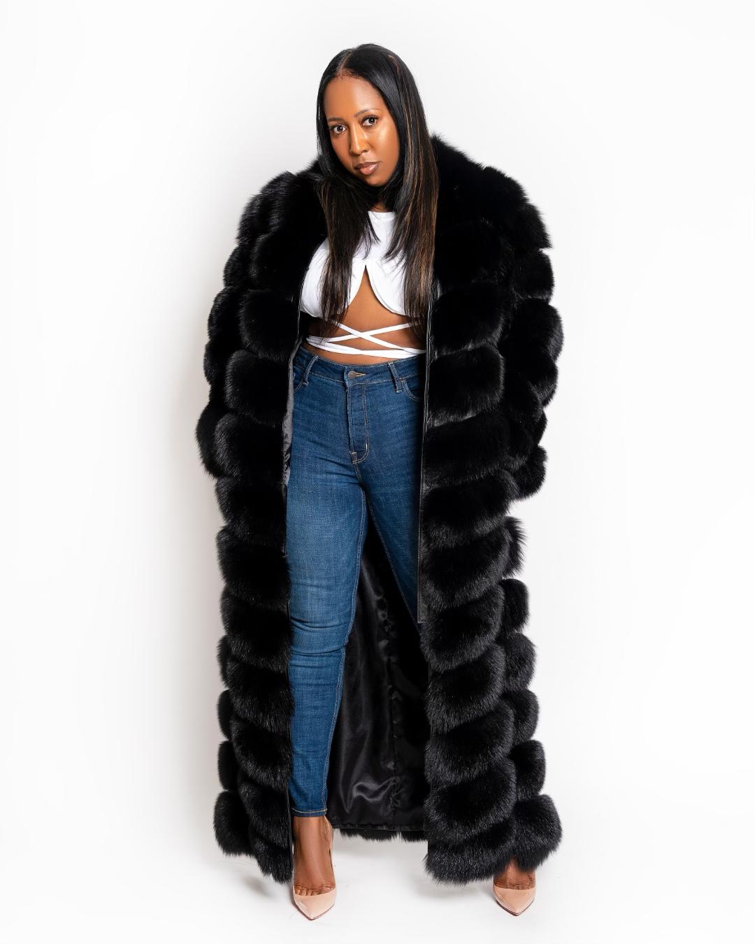 The "Tia" Full Length Black Fox Coat/Vest