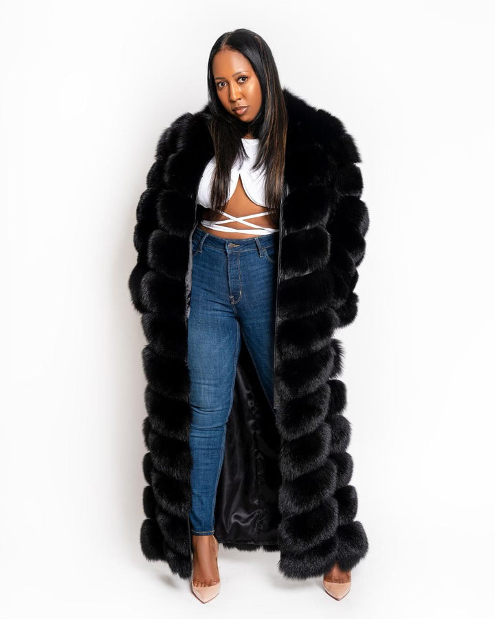 The "Tia" Full Length Black Fox Coat/Vest