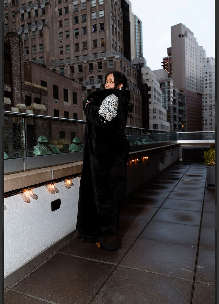 The “Nas” Embellished Sleeve Full Length Fur
