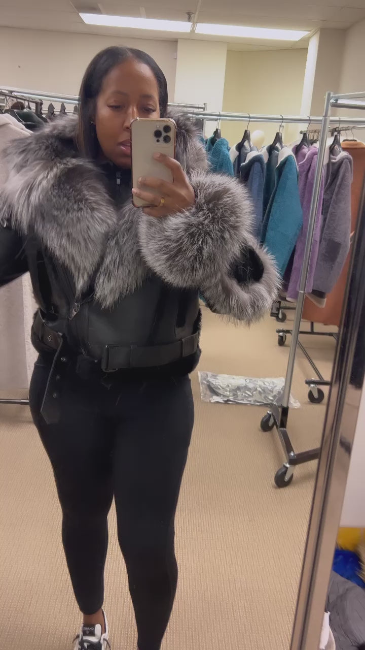 Shearling and Silver Fox Motto Jacket