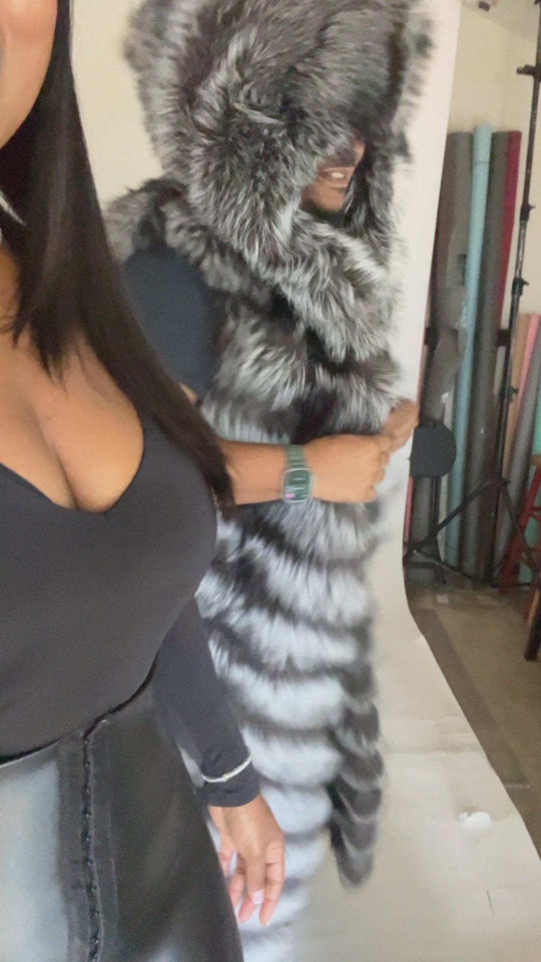 The “Sherise” Silver Fox Full length Vest 2-in-1 with hood and removable bottom