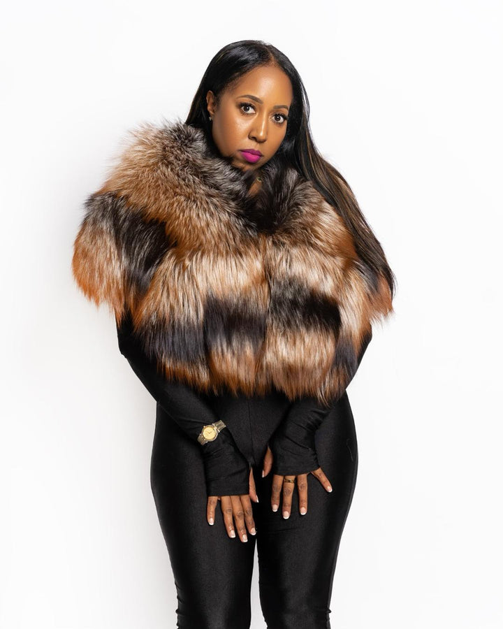 The "Lynn" Hand Painted Crystal Fox and Black Stole (PRE-Order)