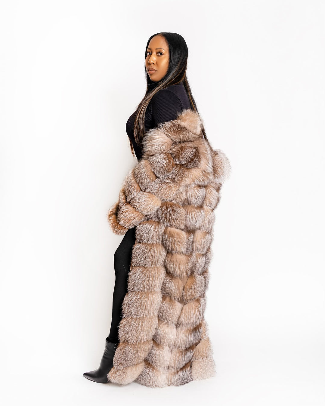 The "Tenia" Crystal Fox Full Length Fur Coat/Vest