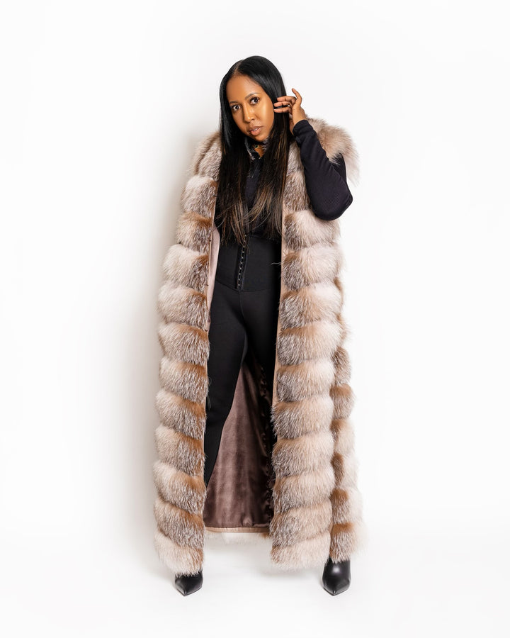 The "Tenia" Crystal Fox Full Length Fur Coat/Vest