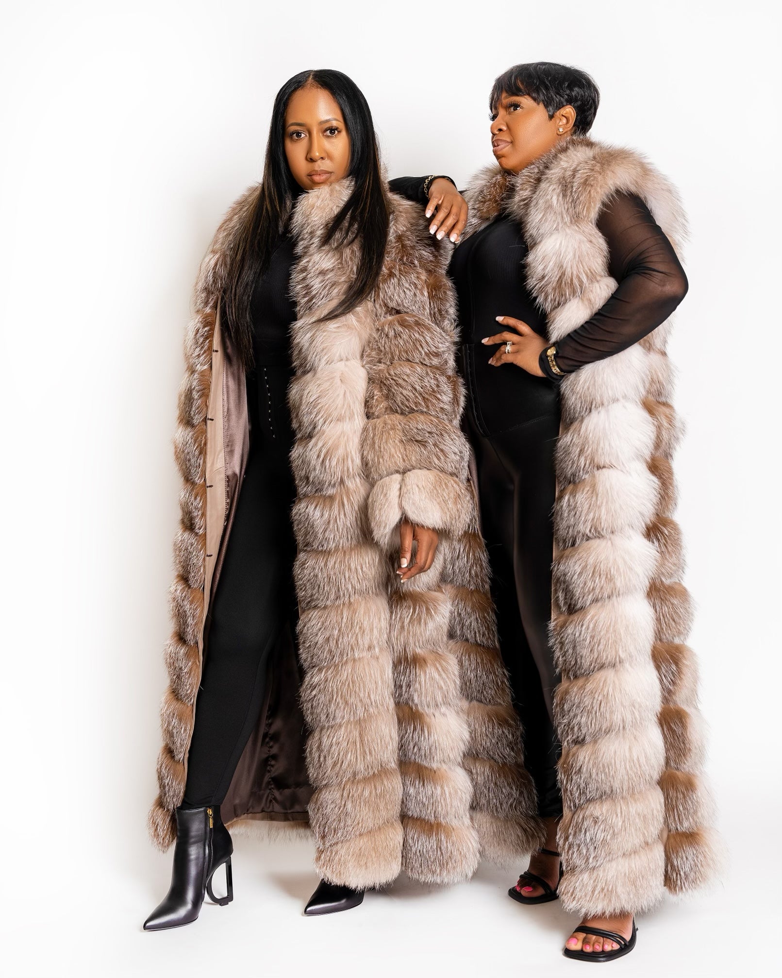 The Tenia Crystal Fox Full Length Fur Coat Vest FurrReal Furs