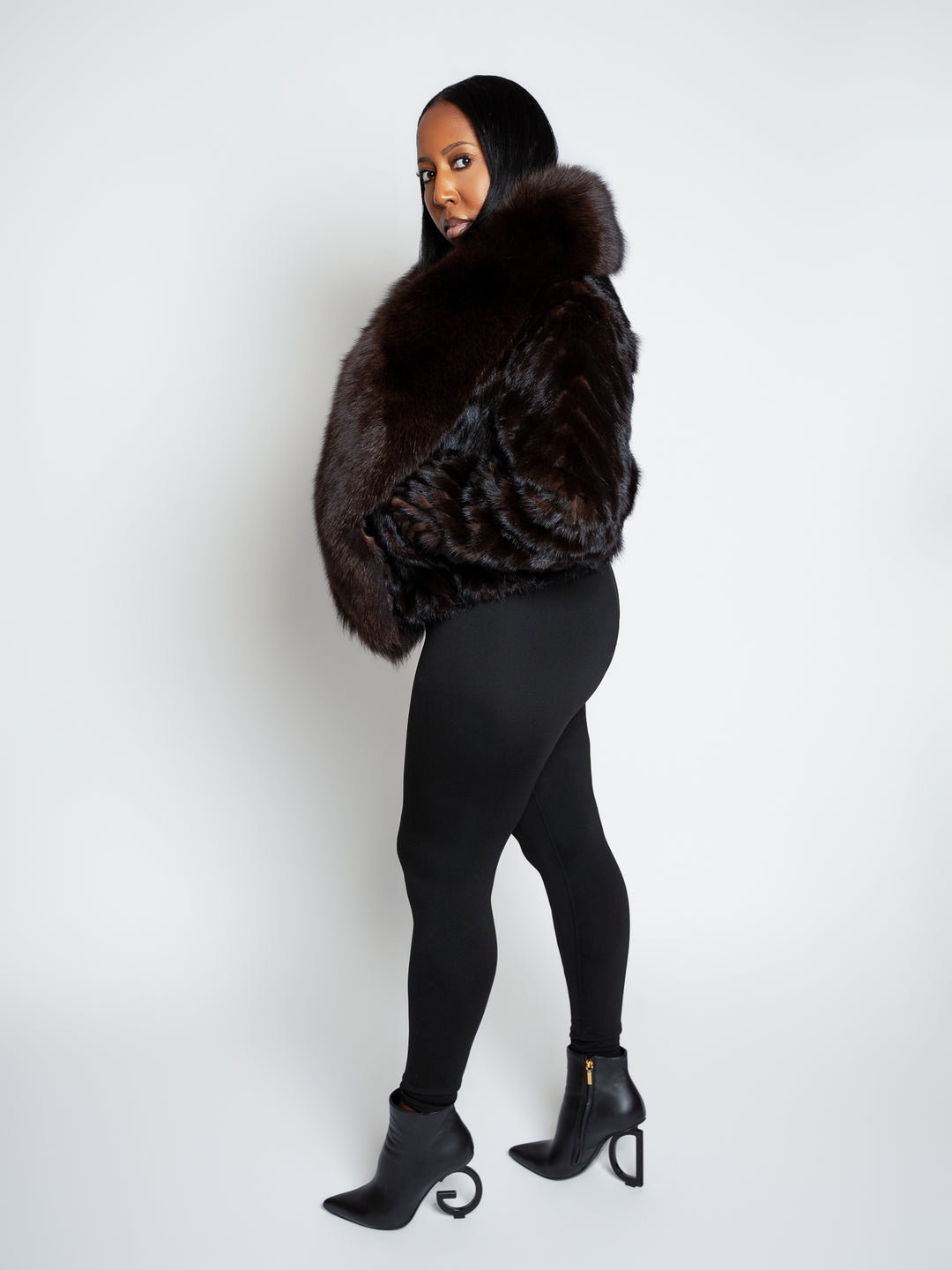 The "Yvonne" Chocolate Brown Mink and Fox Trim Bomber