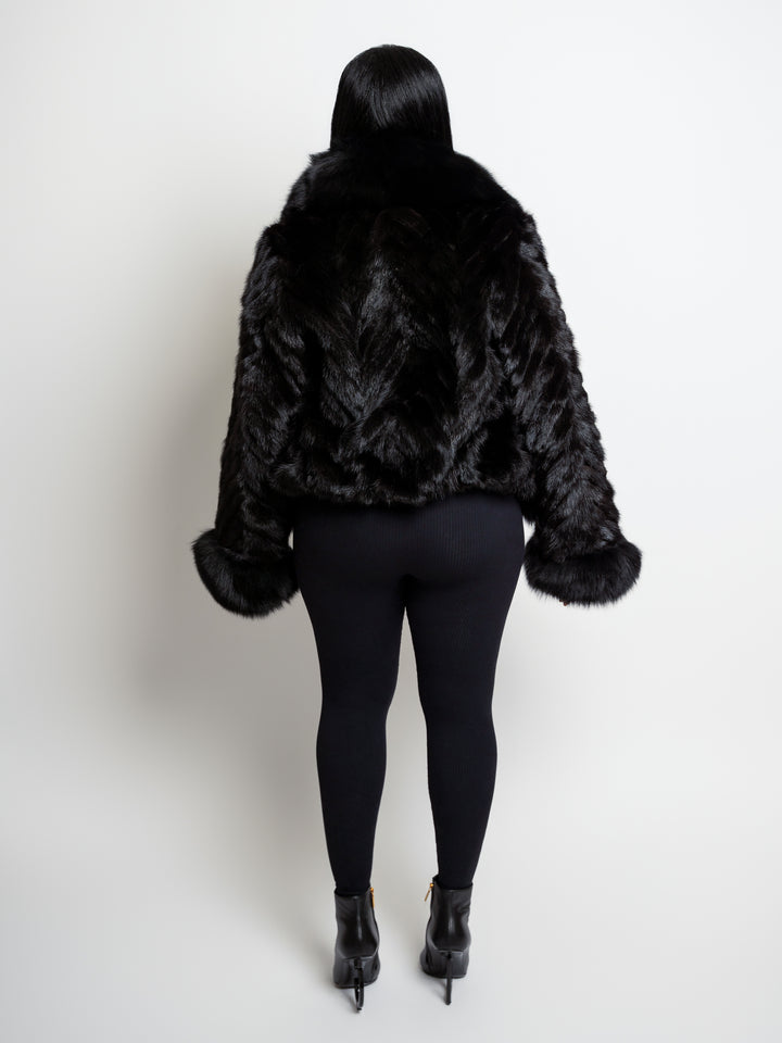 The "Yvonne" Chocolate Brown Mink and Fox Trim Bomber