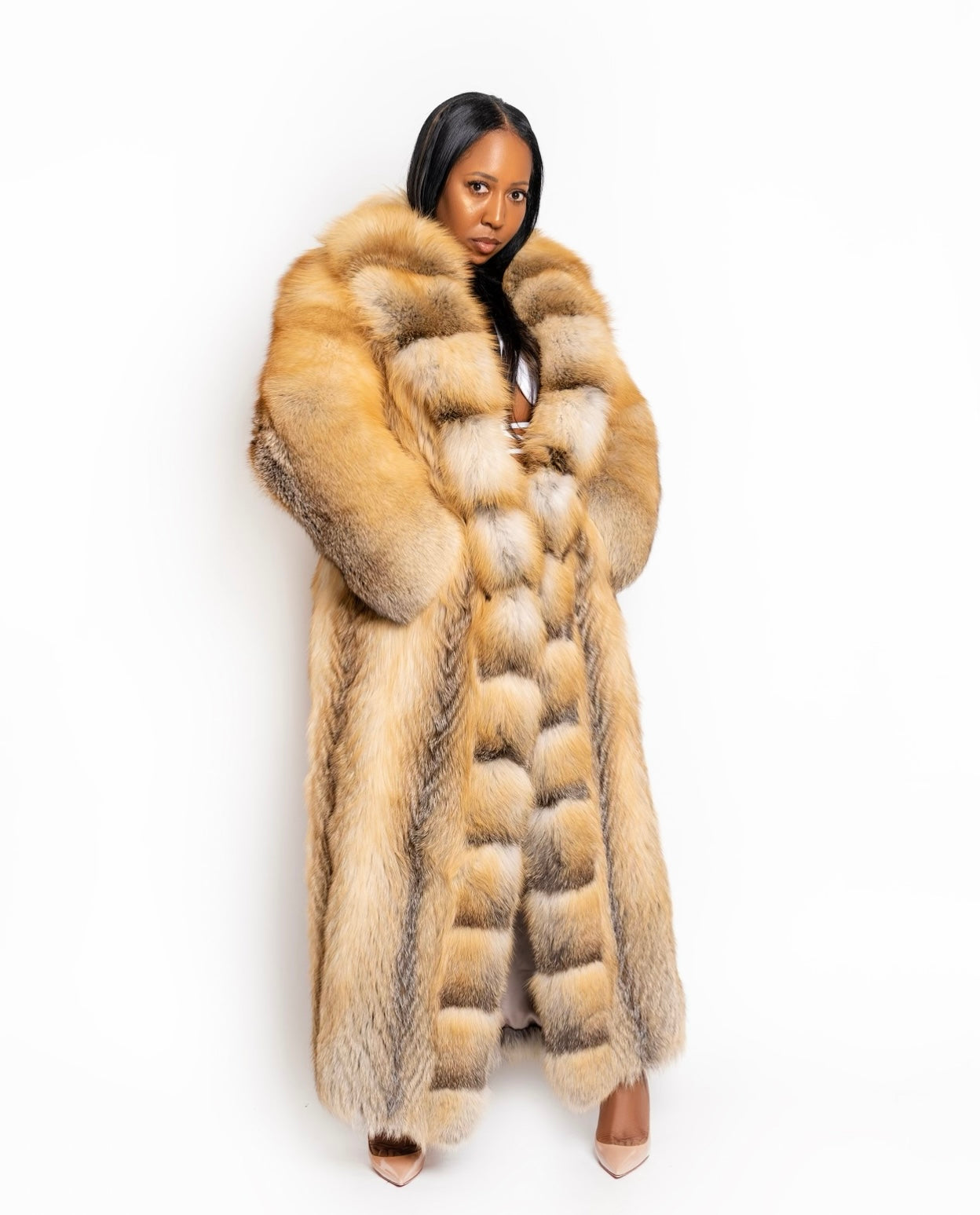 Golden island shop fox fur coat