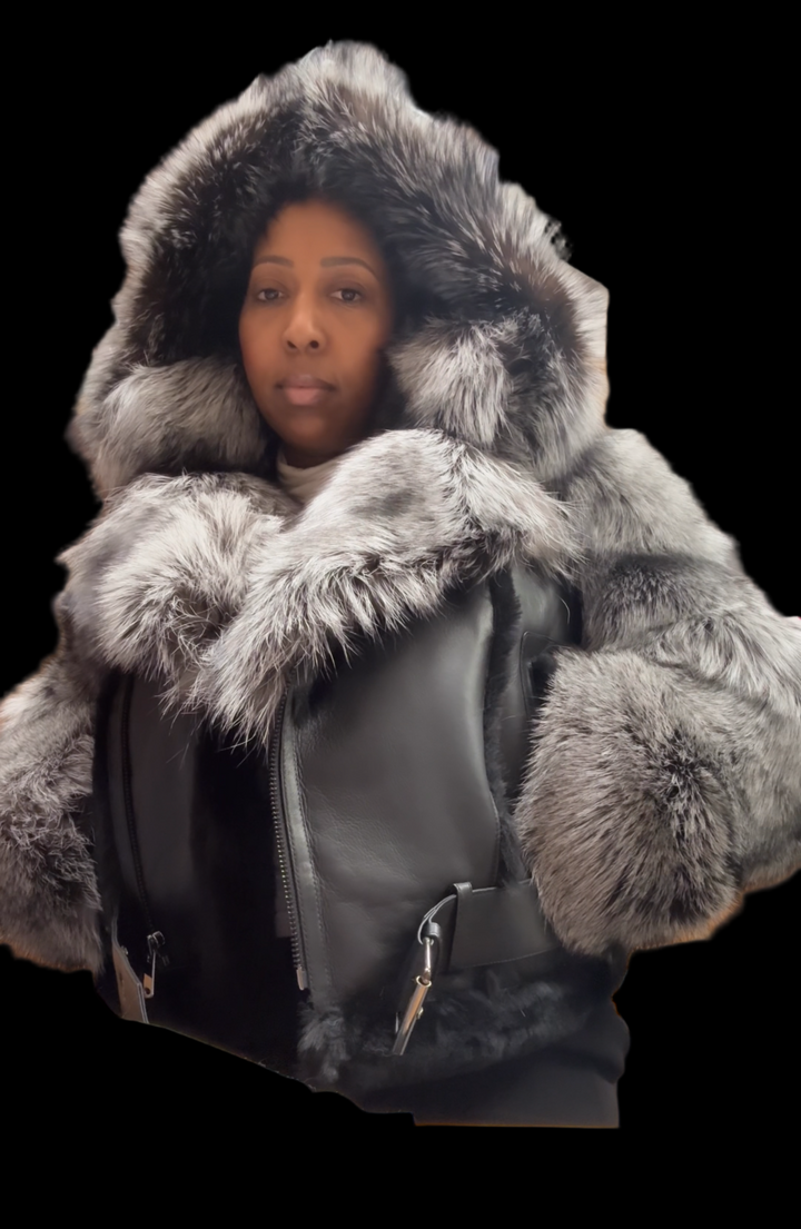 The “Jovan” Silver Fox Sleeve Motto Jacket